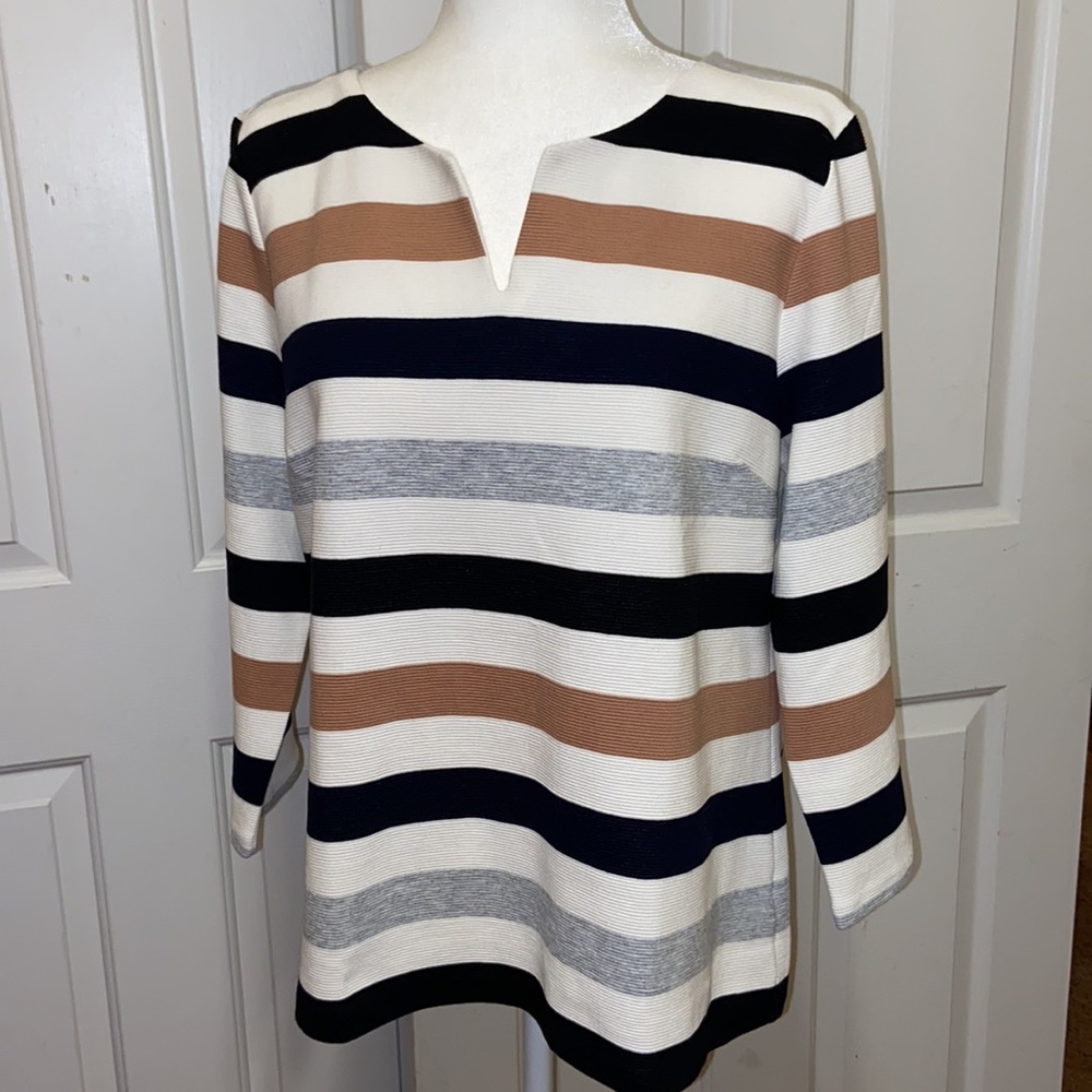 Talbots knit black & tan striped long sleeve top